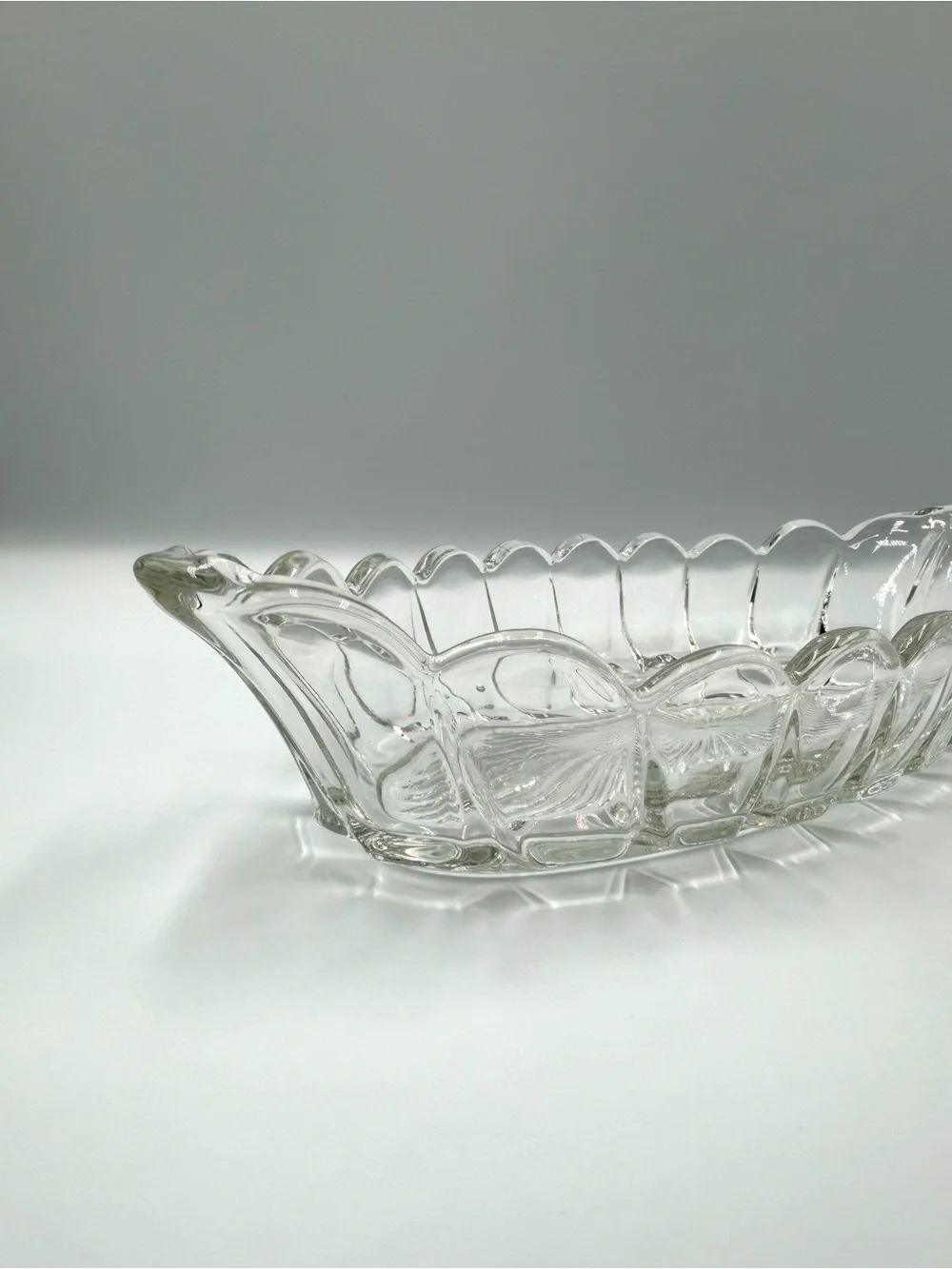 Vintage Clear Pressed Glass Relish Dish 12” Scalloped Serving Bowl